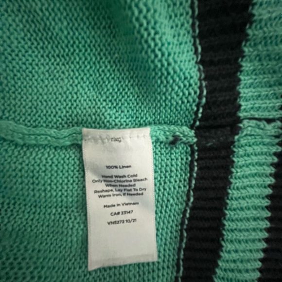 [L]Talbots Mint and Black V-Neck 100 Linen Sweater - Picture 6 of 6